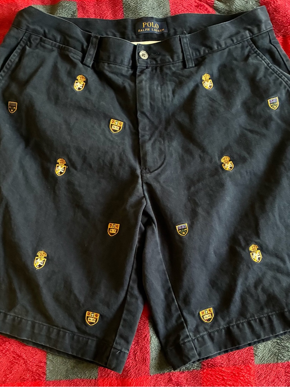 Ralph Lauren Navy Shorts with Gold Crest Embroidery